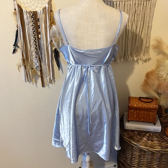 Powder Blue Satin Lingerie Slip Dress by Adonna with Tie Backside / Size Large - Picture 6 of 8